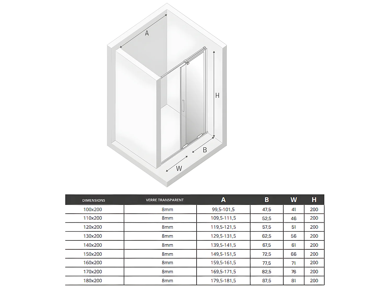 Porte de douche dorée 170 cm 2 volets coulissante gauche HAWAII GOLD