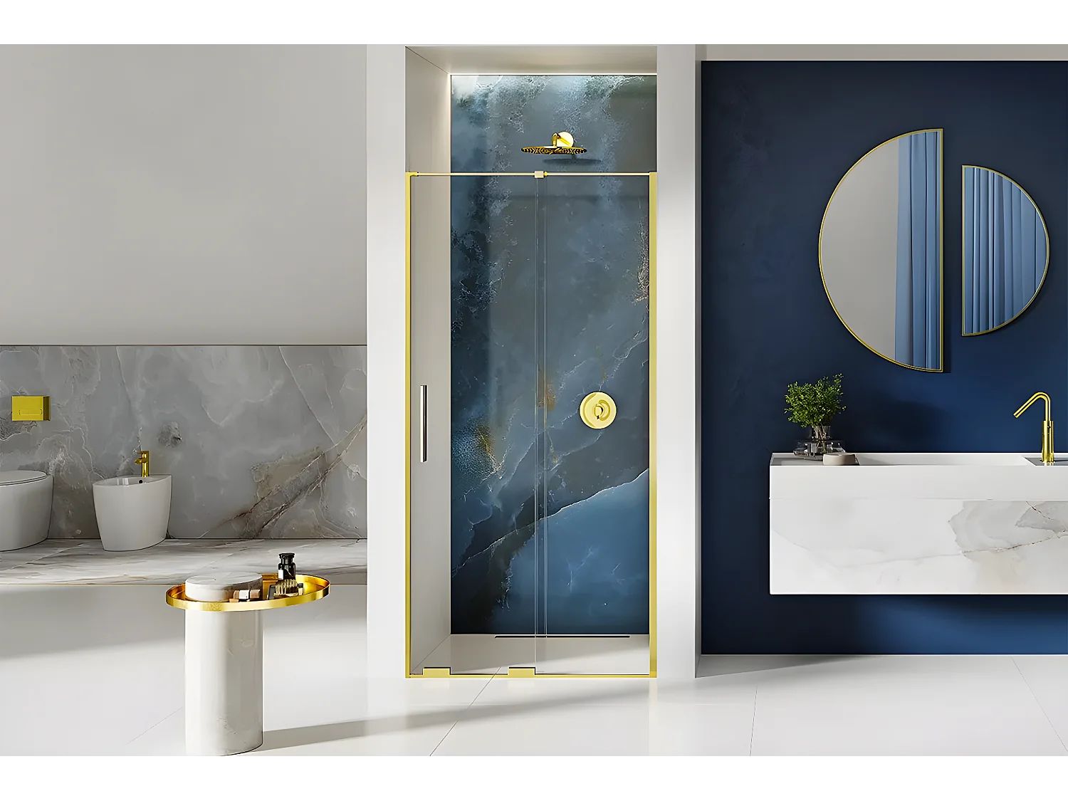 Porte de douche dorée 110 cm 2 volets coulissante gauche HAWAII GOLD