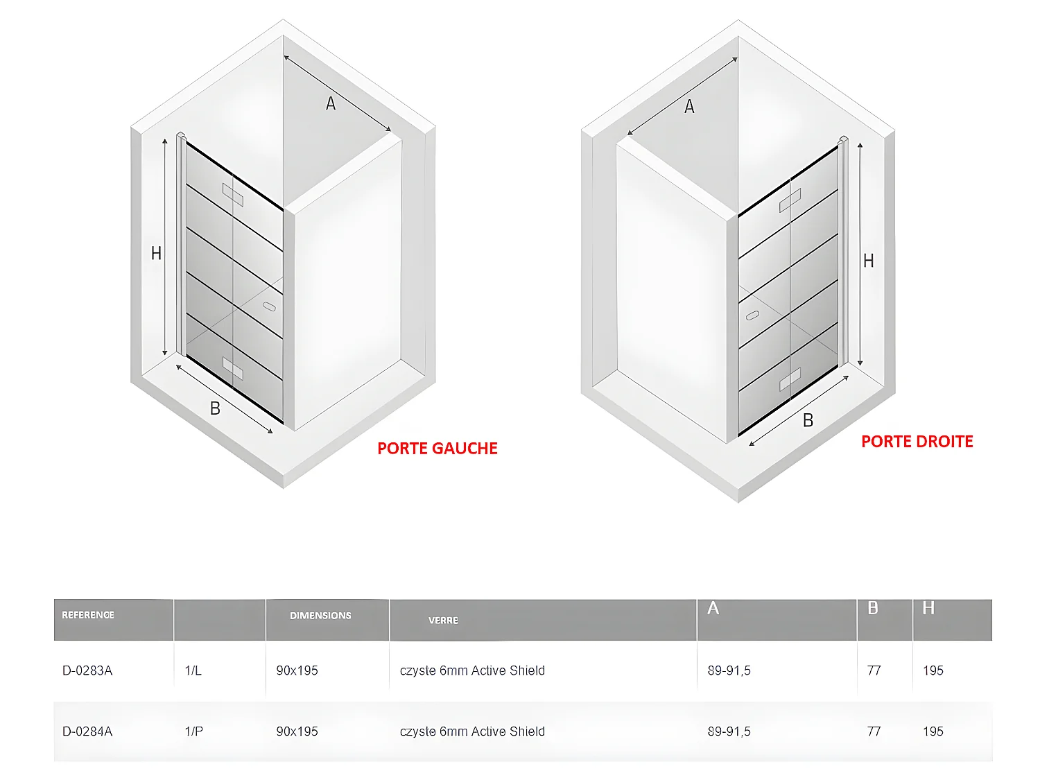 Porte de douche pliante gauche serigraphiée 90 cm noire RHODES BLACK