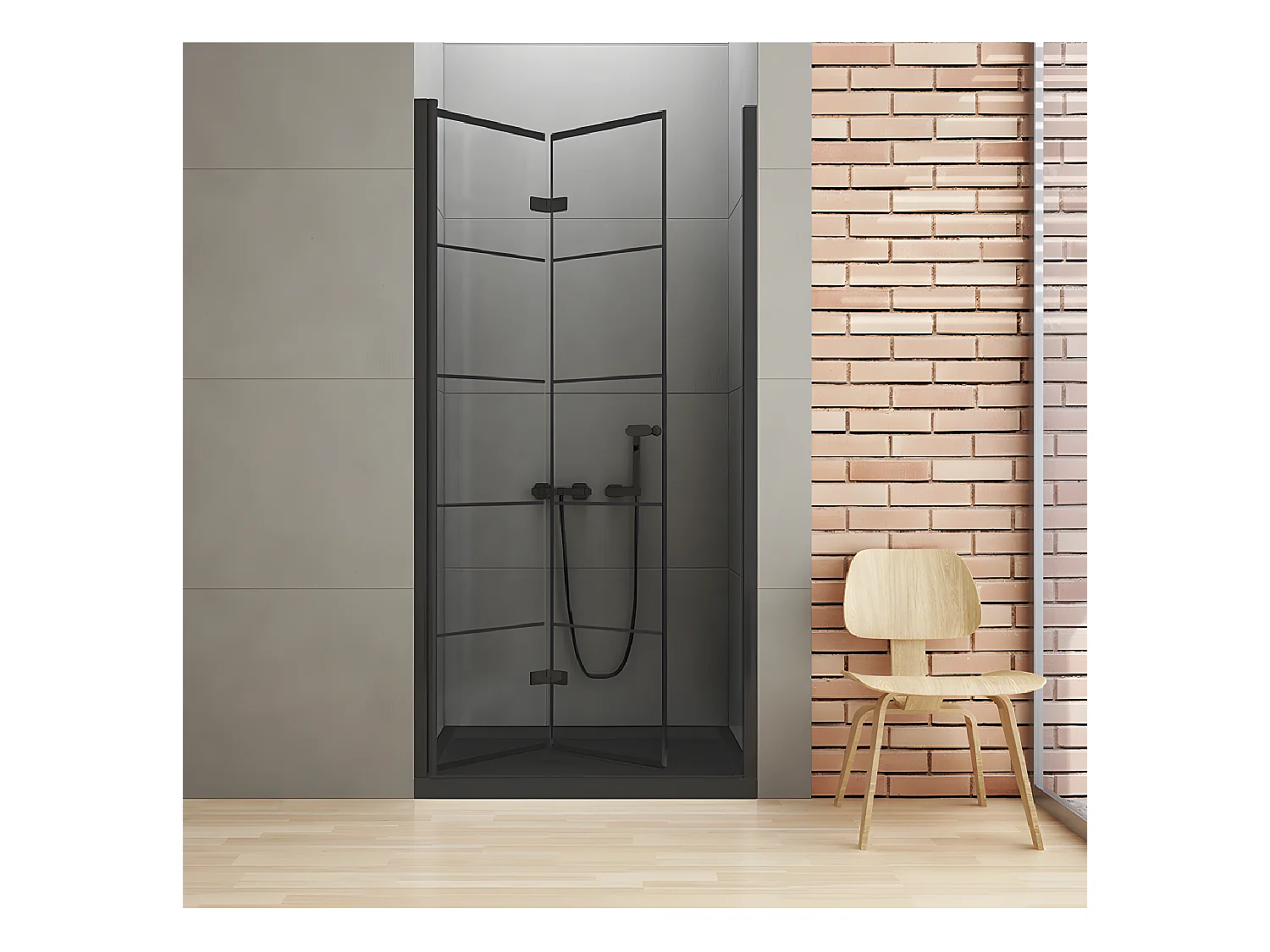 Porte de douche pliante gauche serigraphiée 90 cm noire RHODES BLACK