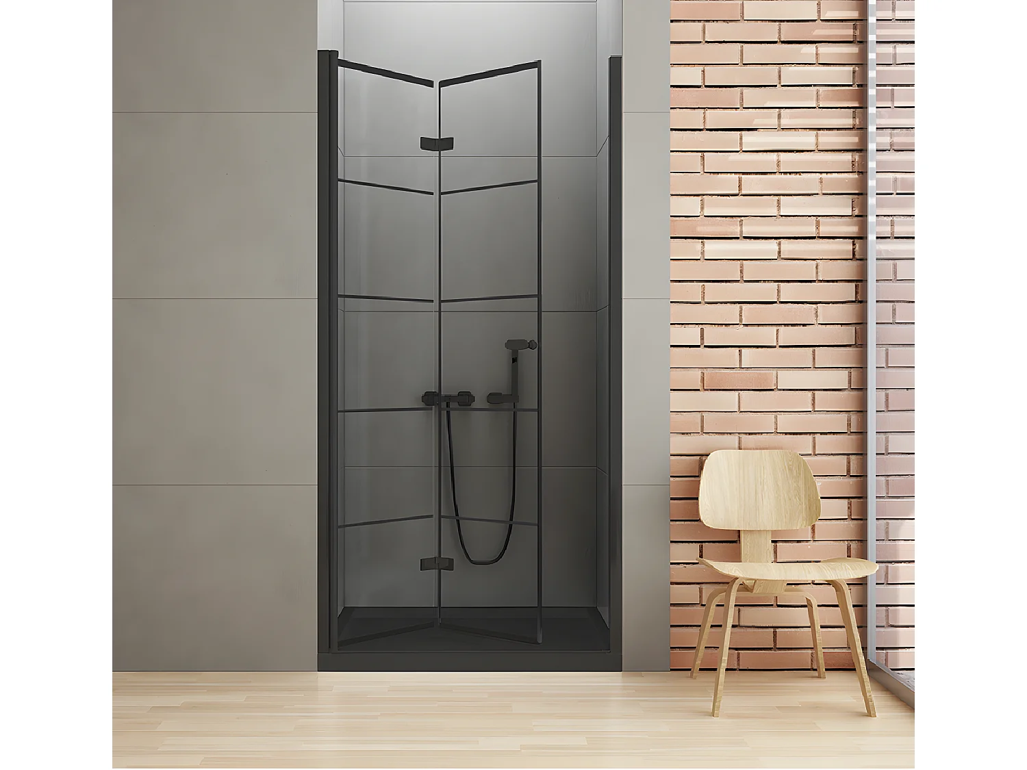 Porte de douche pliante gauche serigraphiée 90 cm noire RHODES BLACK