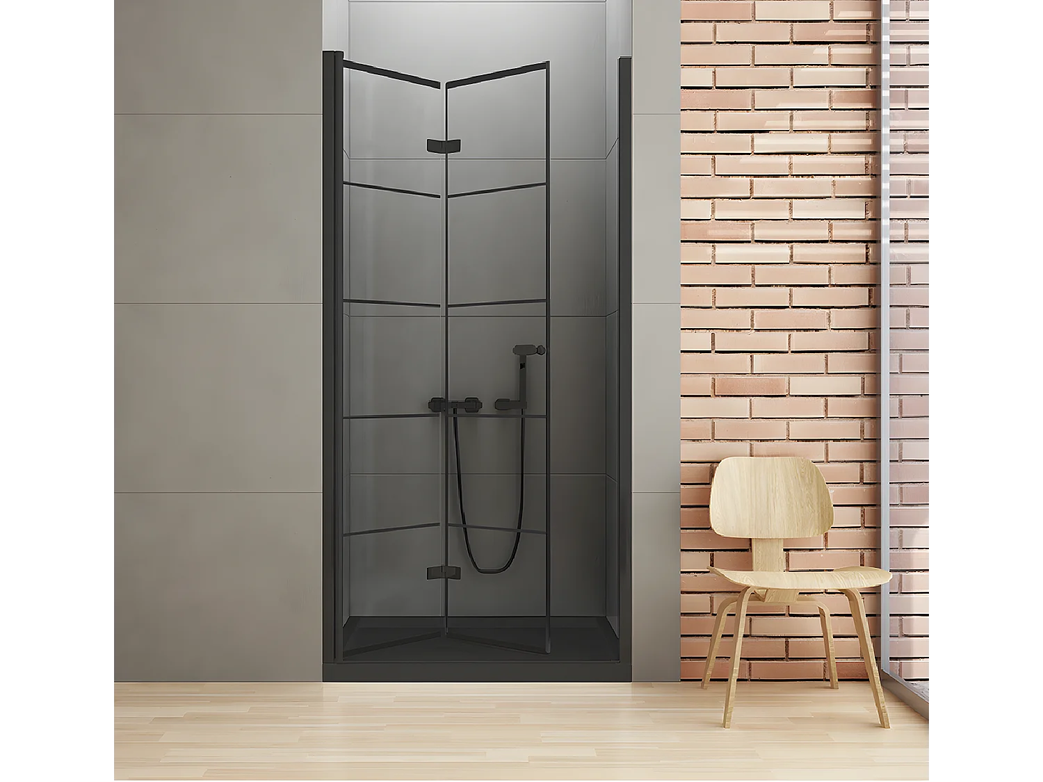 Porte de douche pliante gauche serigraphiée 90 cm noire RHODES BLACK