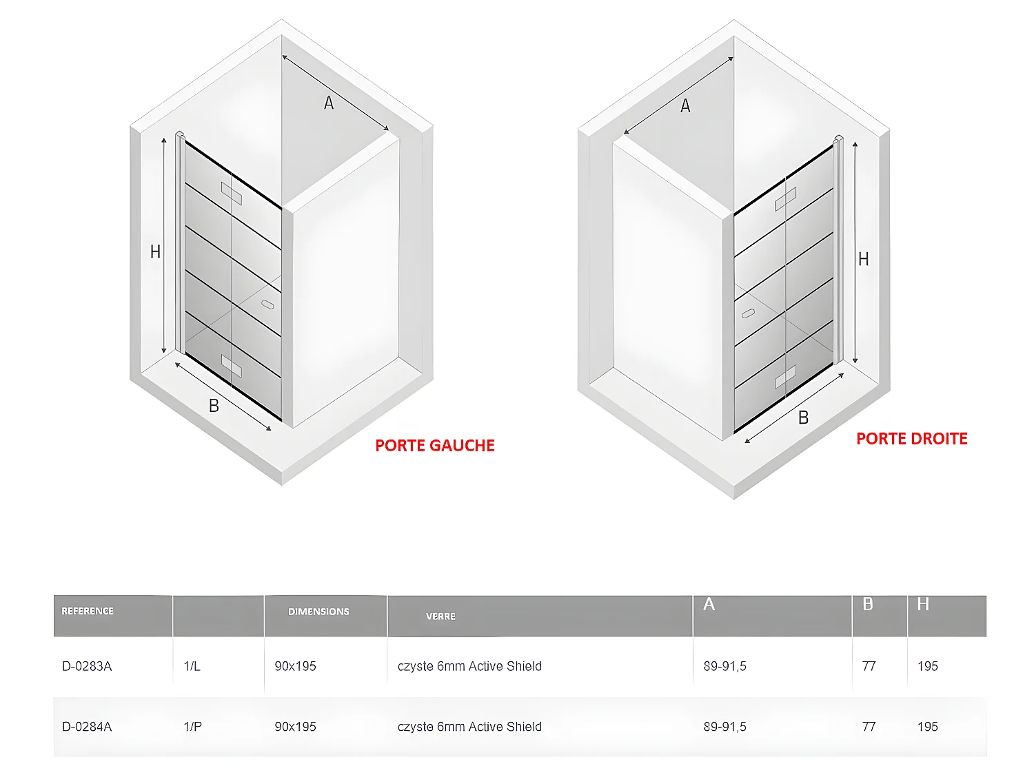 Porte de douche pliante gauche serigraphiée 90 cm noire RHODES BLACK