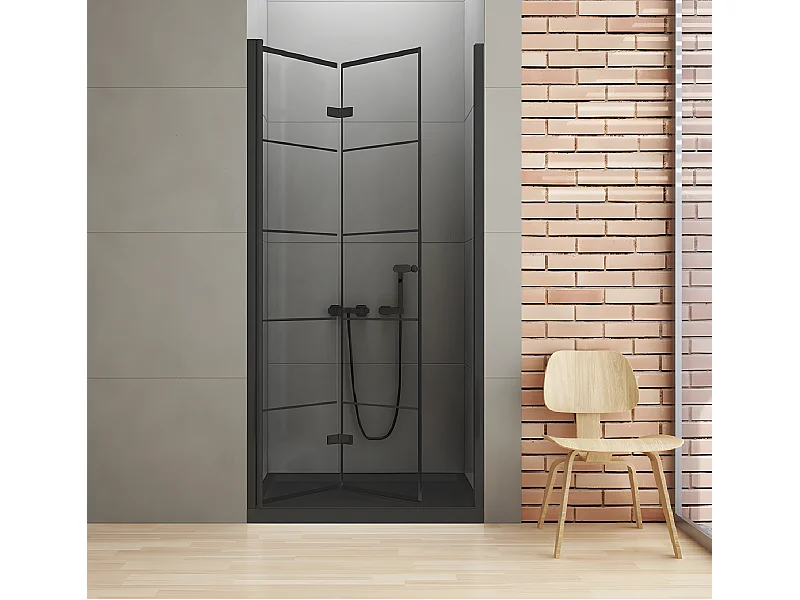Porte de douche pliante gauche serigraphiée 90 cm noire RHODES BLACK