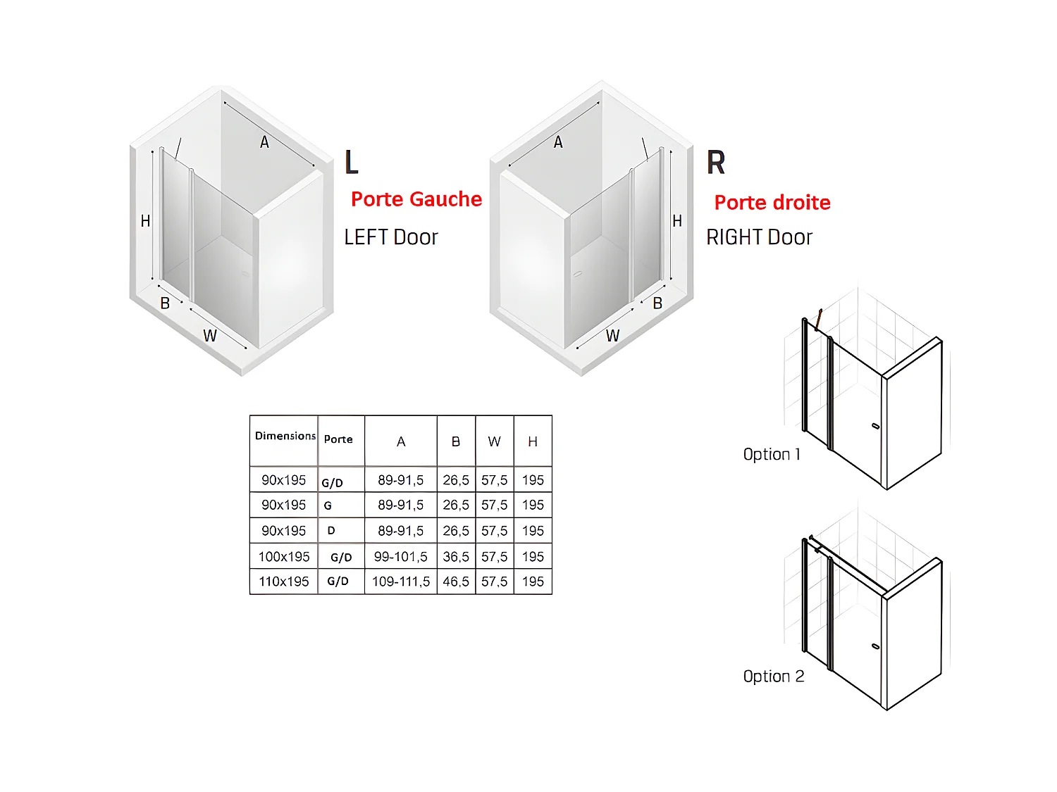 Porte de douche pivotante 90 cm noir RHODES BLACK