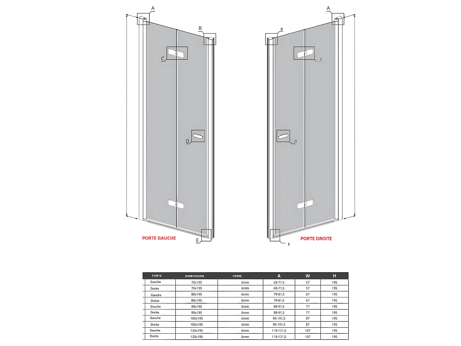 Porte de douche pliante gauche 90 cm inox brossé ANTILLES GUNMETAL BRUSHED