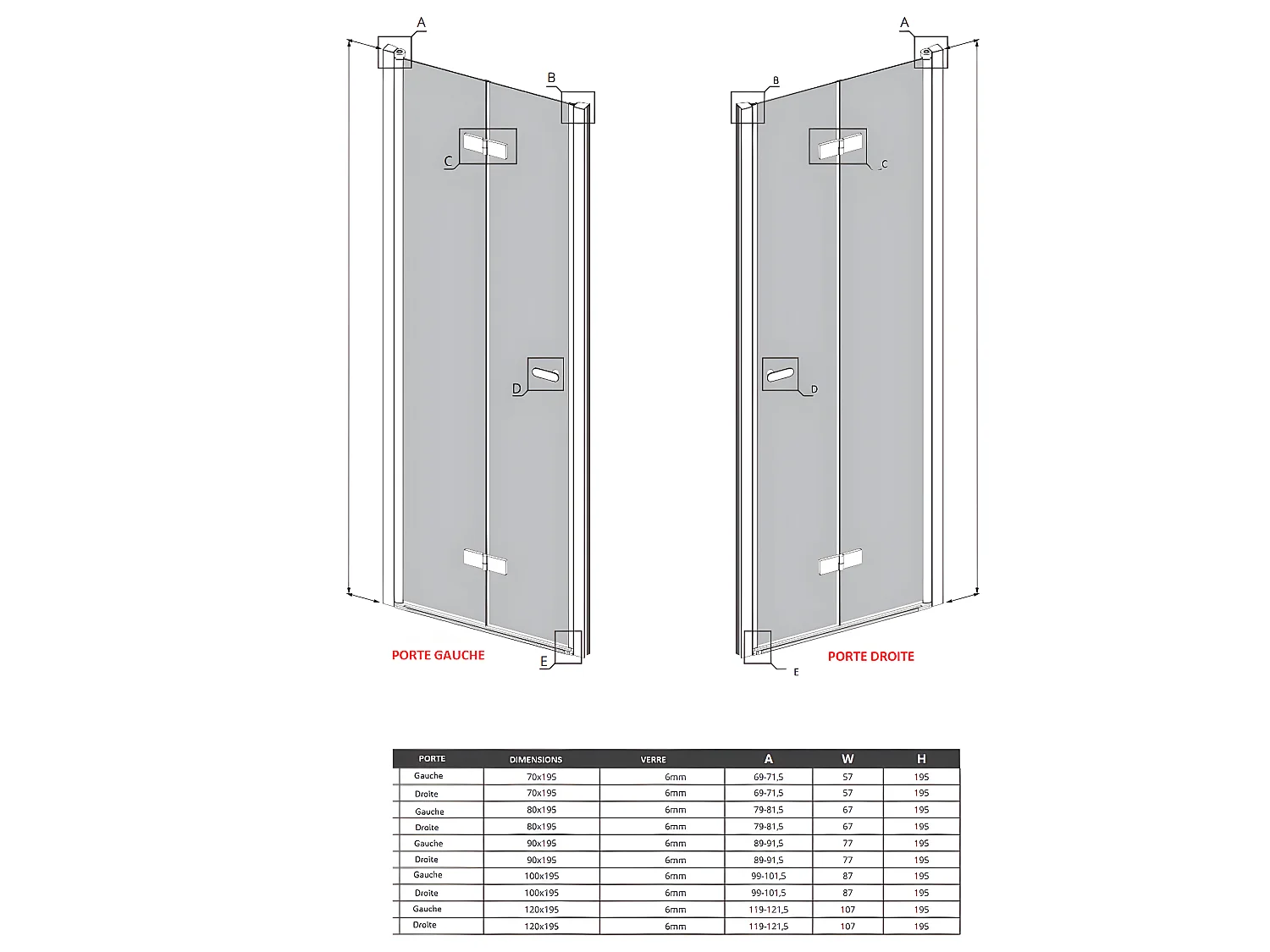 Porte de douche pliante gauche 90 cm inox brossé ANTILLES GUNMETAL BRUSHED