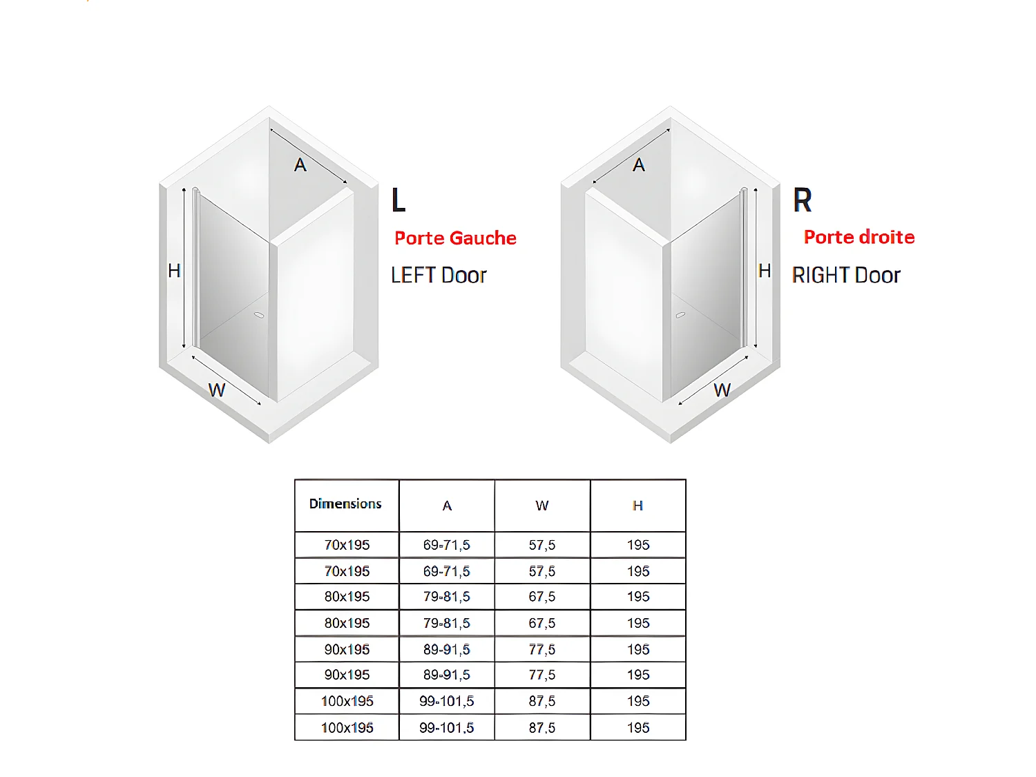 Porte de douche pivotante 110 cm doré  CUBA  GOLD