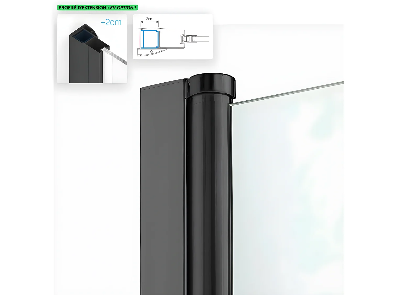 Porte de douche pliante droite 70 cm noire RHODES BLACK