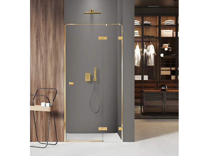 Porte de douche 80 cm  doré pivotante droite   MIAMI GOLD