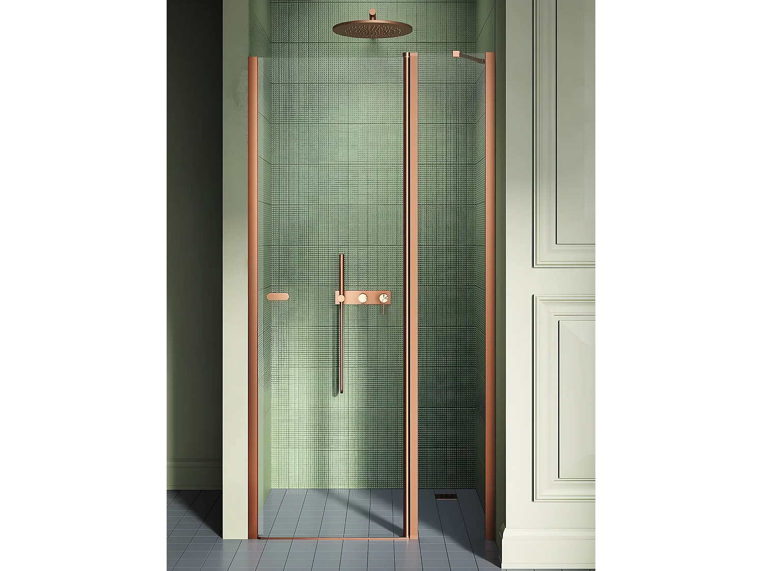 Porte de douche pivotante 100 cm cuivre brossé MONAKO COPPER BRUSHED