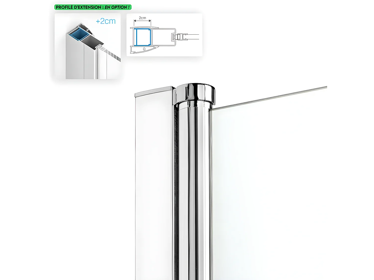 Porte de douche pliante droite 80 cm chrome CORFOU CHROME