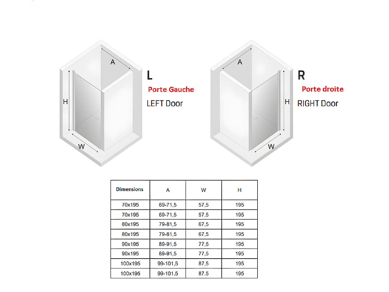 Porte de douche pivotante 90 cm doré  CUBA  GOLD