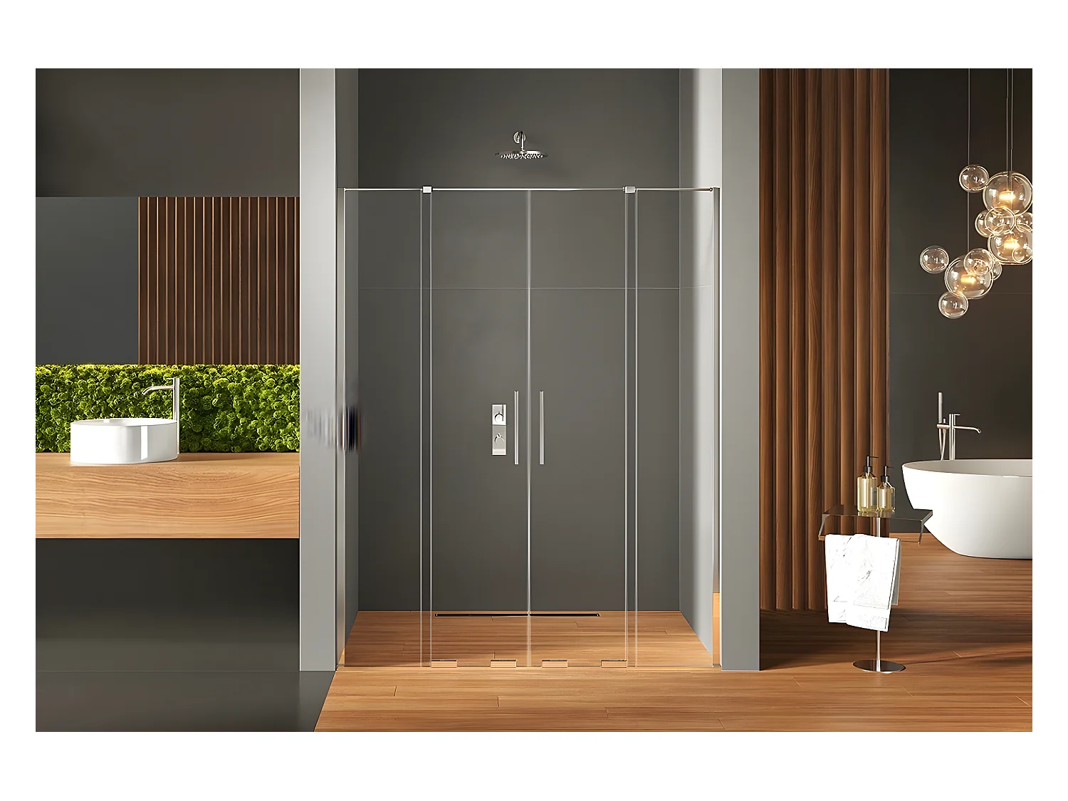 Porte de douche coulissante chromé 4 volets  MALDIVES CHROME,Largeur: 180 cm, verre 8 mm