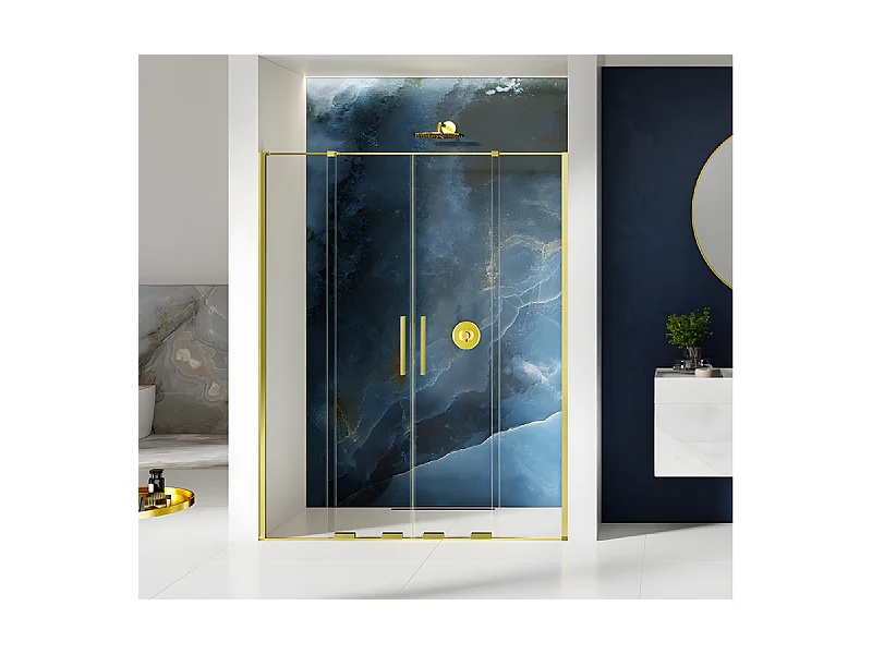 Porte de douche dorée  140 cm 4 volets coulissante gauche HAWAII GOLD