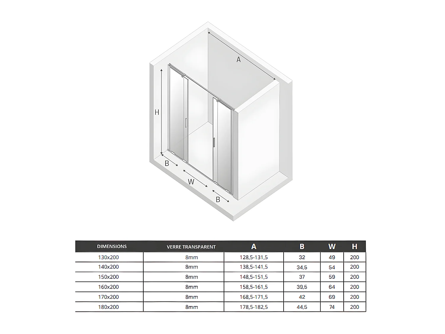 Porte de douche dorée  140 cm 4 volets coulissante gauche HAWAII GOLD