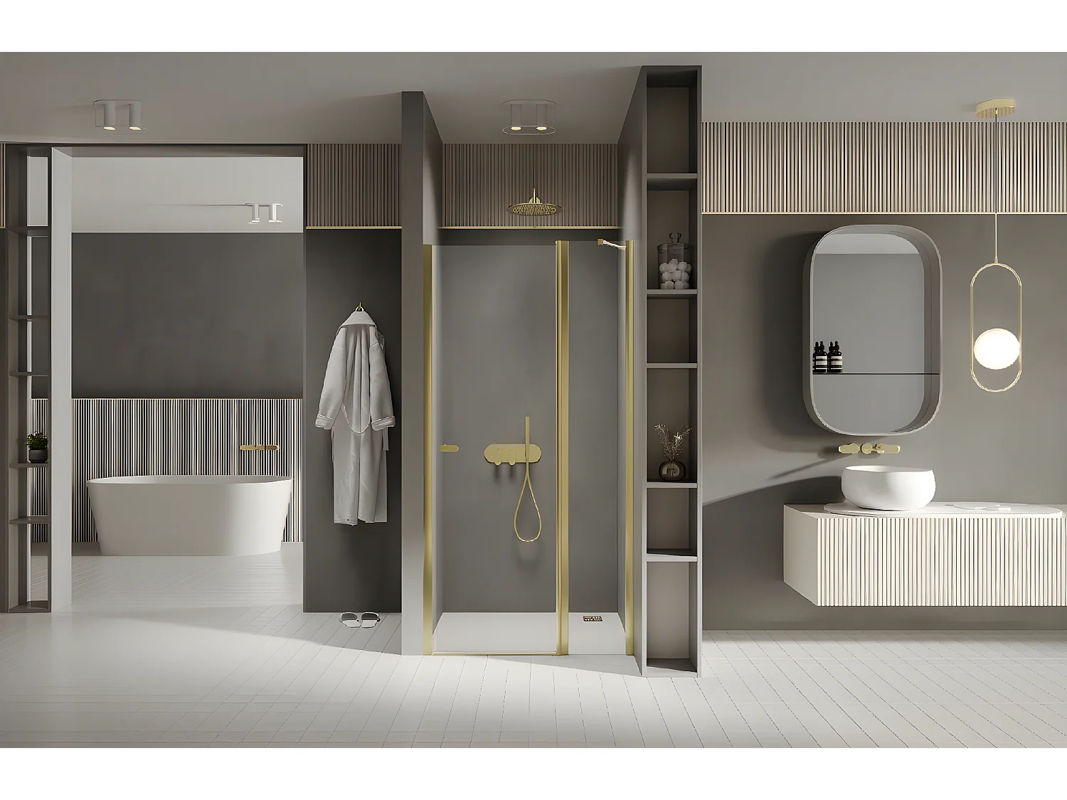 Porte de douche pivotante 100 cm doré  CUBA  GOLD