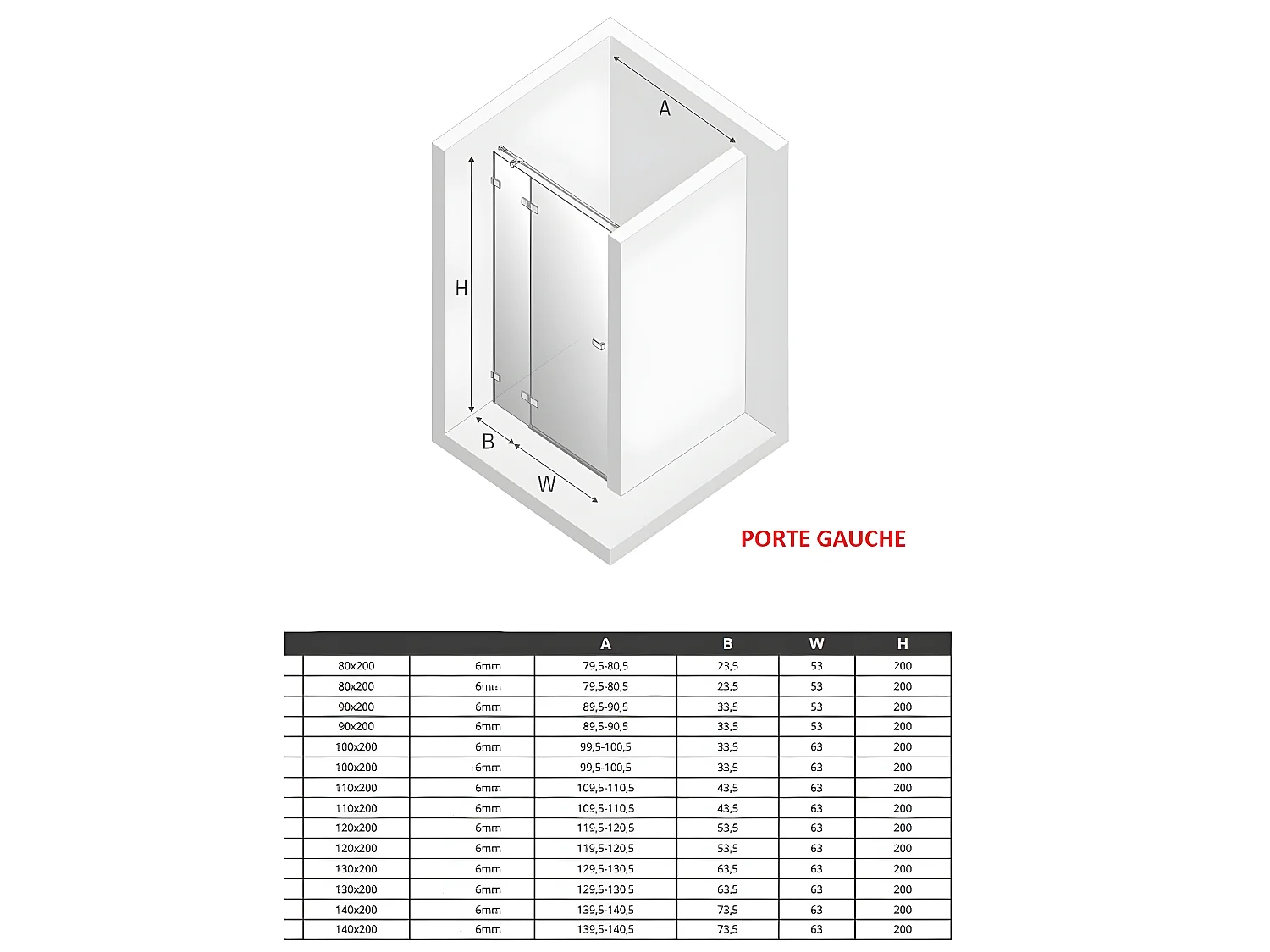 Porte de douche 110 cm doré pivotante  gauche    MIAMI GOLD