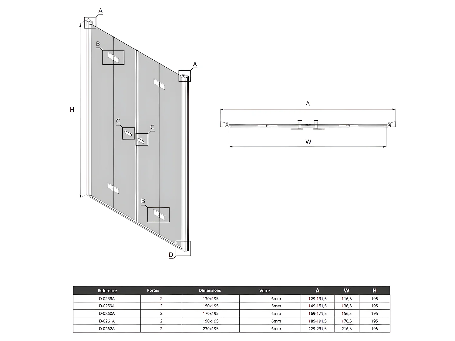 Porte de douche 2 portes pliantes 230 cm chrome CORFOU CHROME
