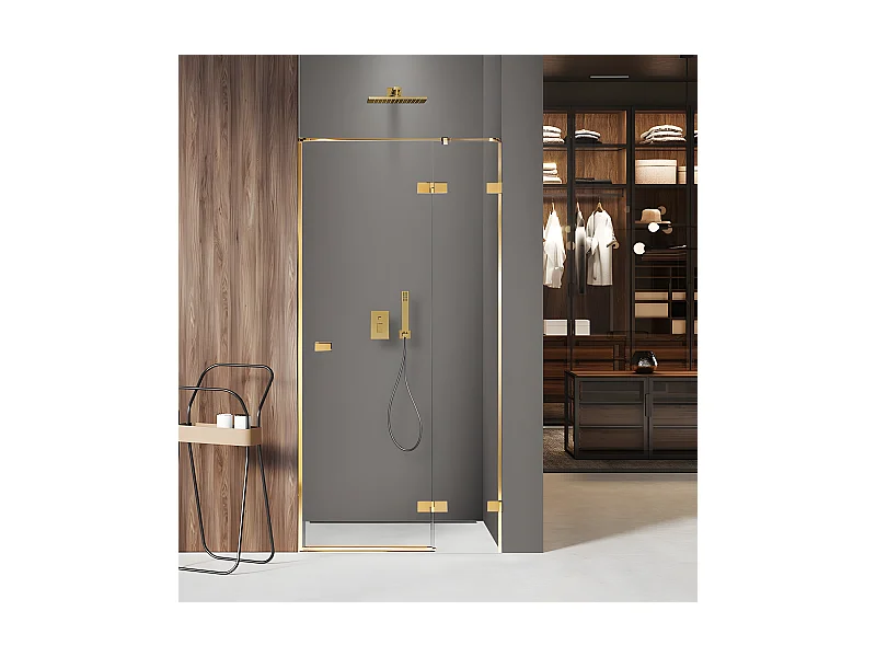 Porte de douche  140 cm doré pivotante  droitee   MIAMI GOLD