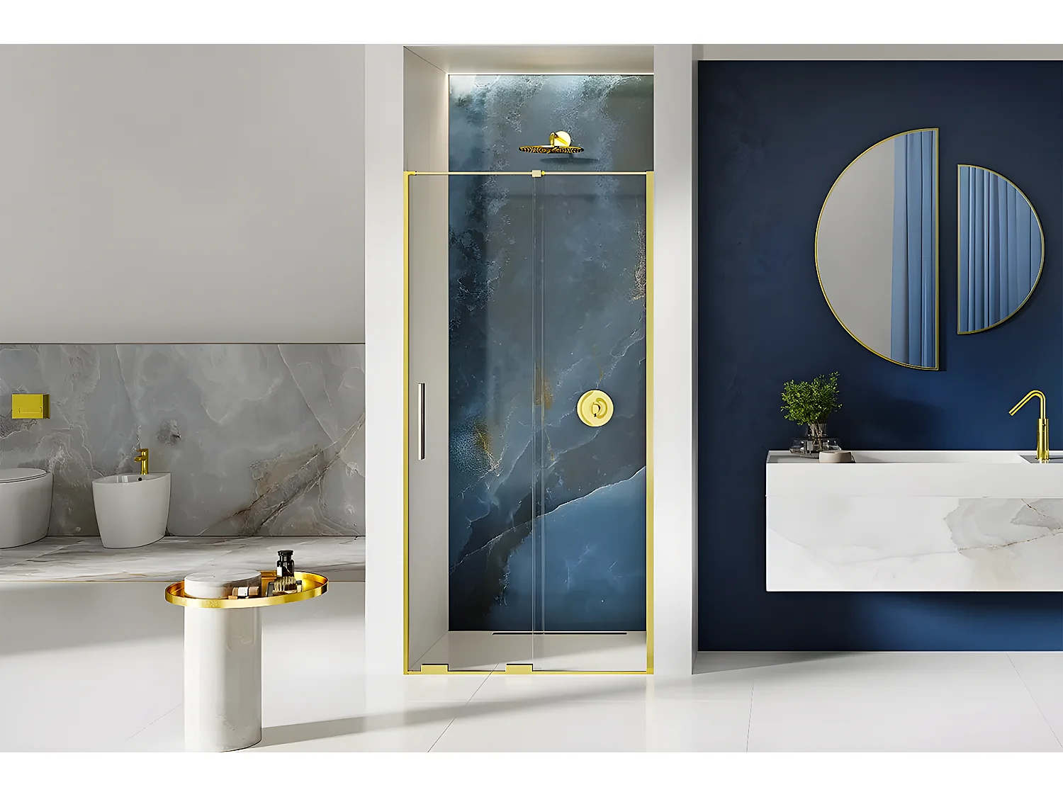 Porte de douche dorée 150 cm 2 volets coulissante gauche HAWAII GOLD