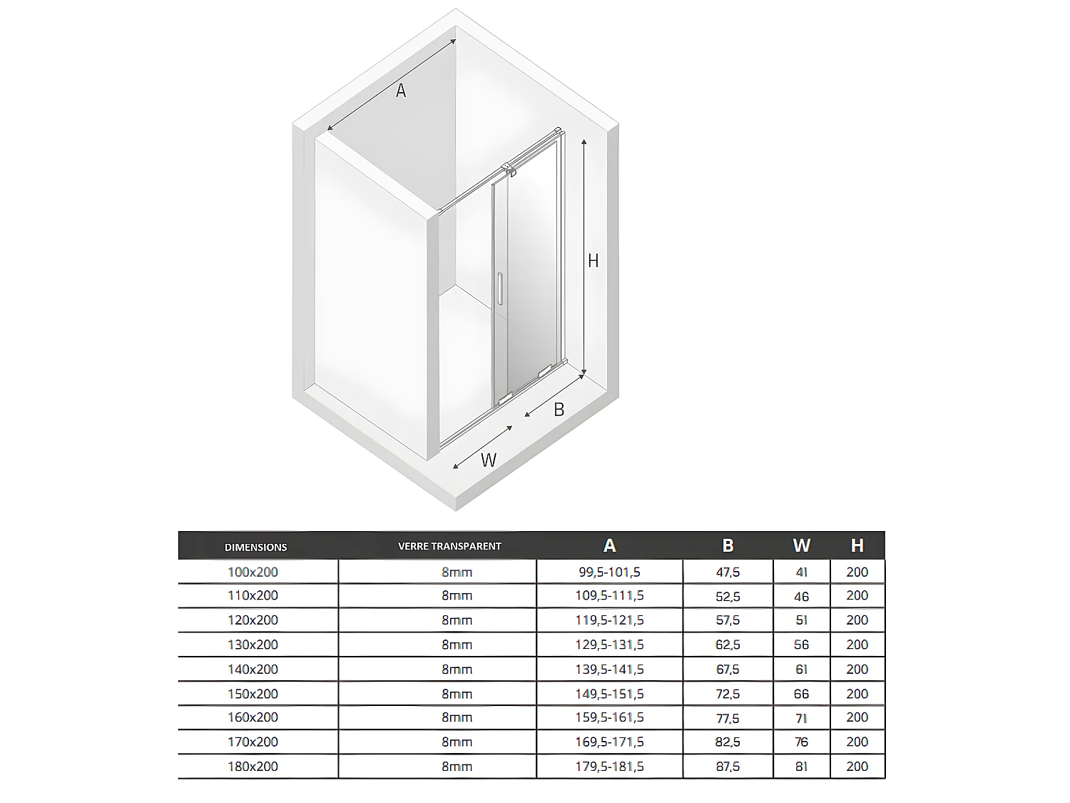 Porte de douche dorée 150 cm 2 volets coulissante gauche HAWAII GOLD