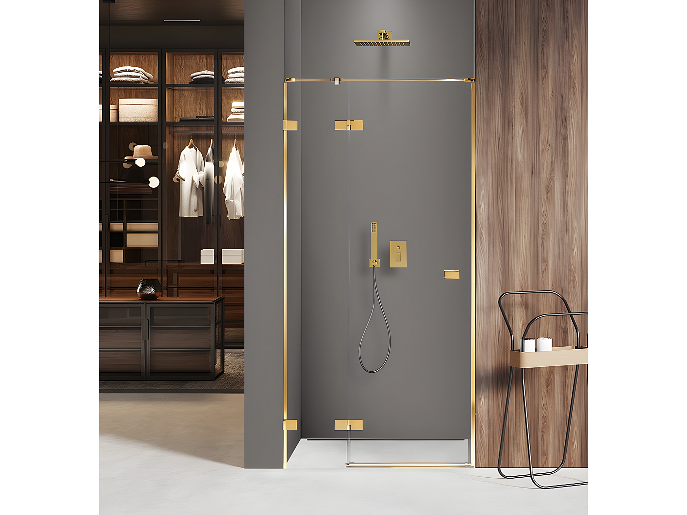 Porte de douche 120 cm doré pivotante gauche MIAMI GOLD
