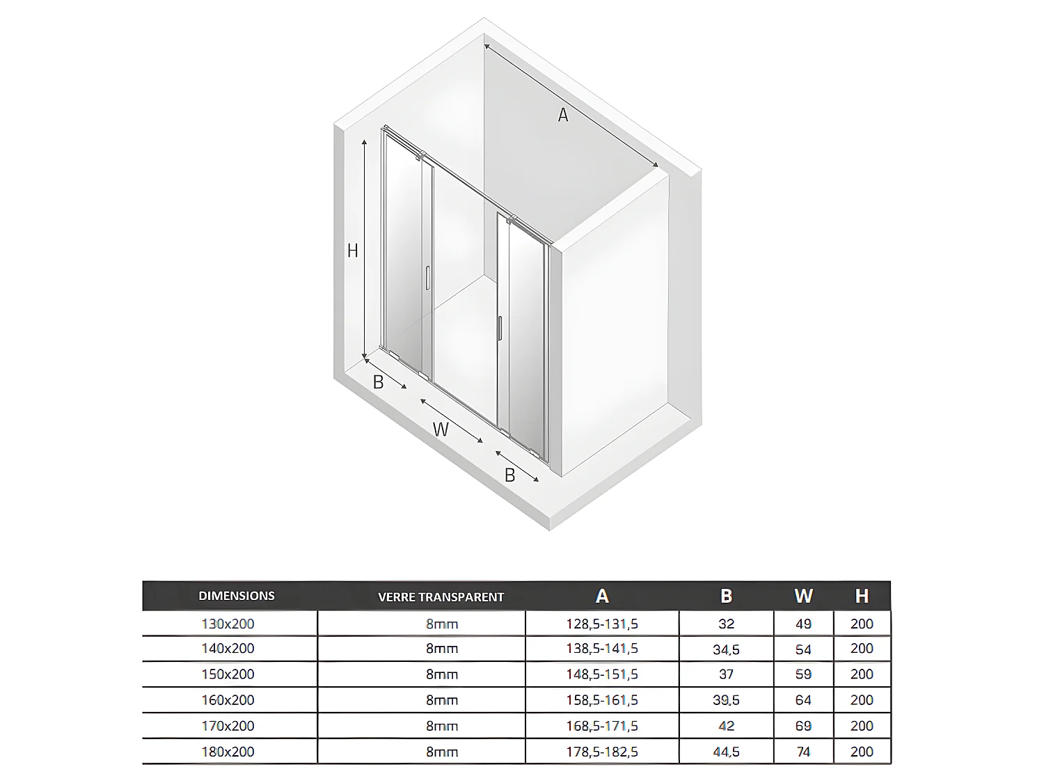 Porte de douche dorée 170 cm 4 volets coulissante gauche HAWAII GOLD