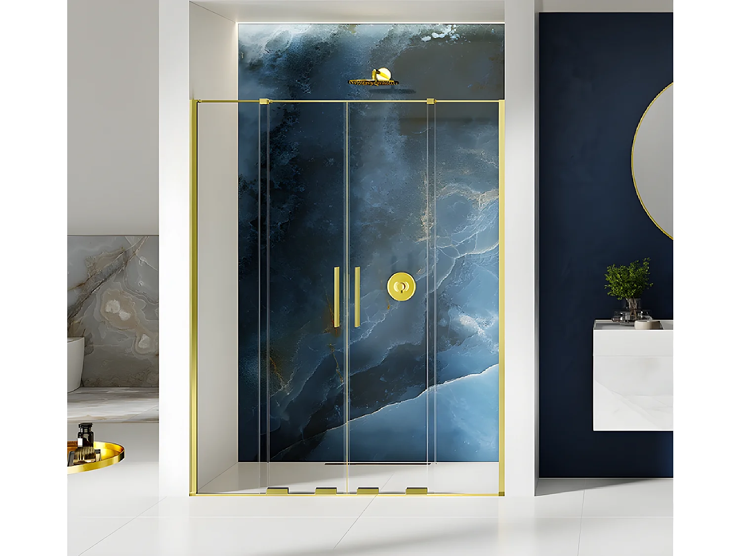 Porte de douche dorée 170 cm 4 volets coulissante gauche HAWAII GOLD