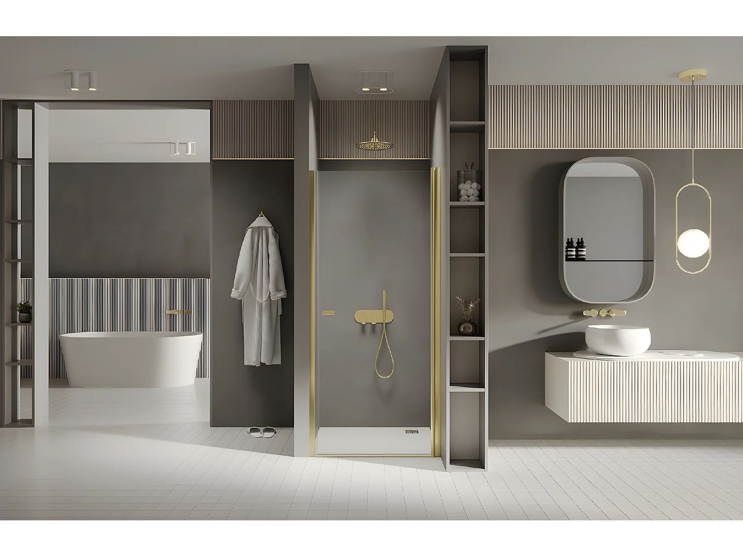 Porte de douche pivotante 90 cm doré  CUBA  GOLD