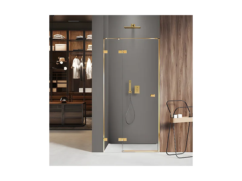 Porte de douche 140 cm doré pivotante gauche   MIAMI GOLD