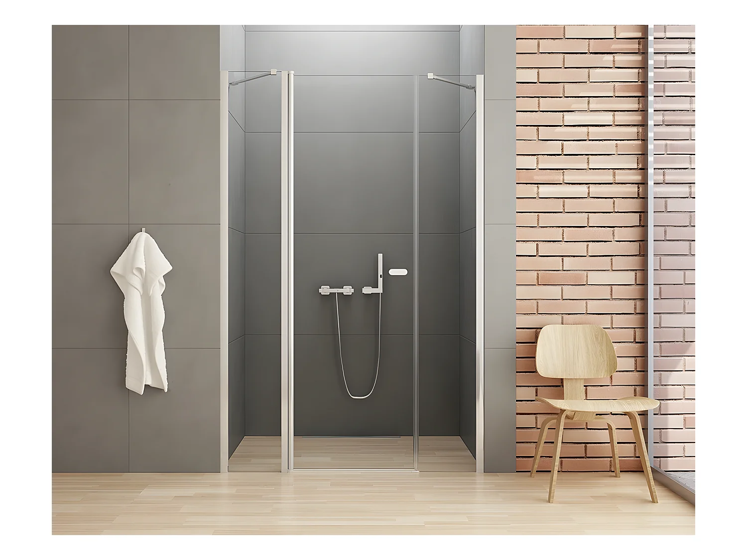 Porte de douche pivotante 2 parties fixe 110 cm chrome CORFOU CHROME