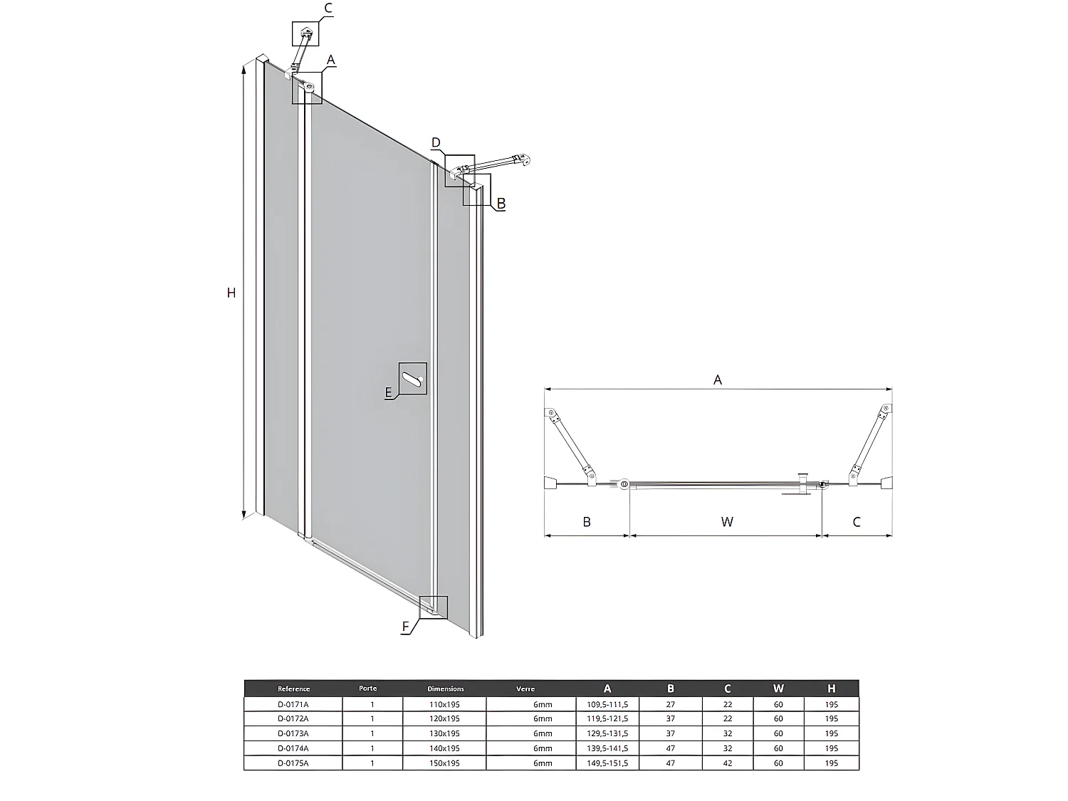 Porte de douche pivotante 2 parties fixe 110 cm chrome CORFOU CHROME