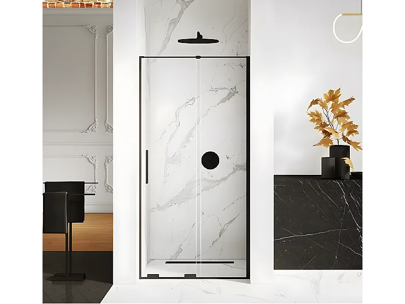 Porte de douche coulissante noire 2 volets  CANARIES BLACK,Largeur: 140 cm, verre 8 mm