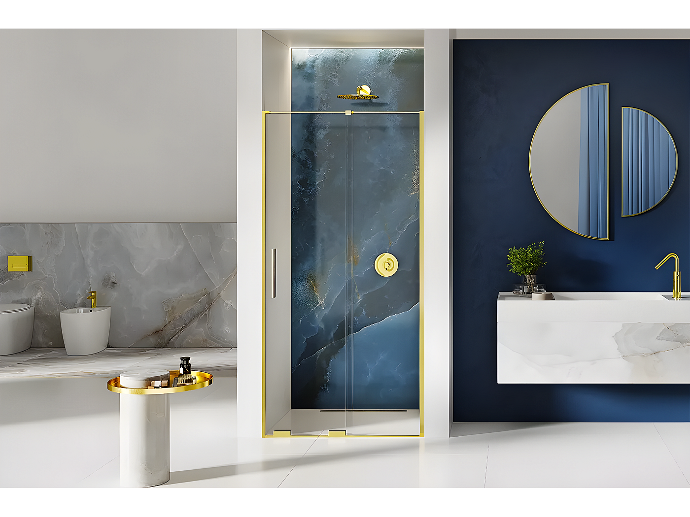 Porte de douche dorée 180 cm 2 volets coulissante gauche HAWAII GOLD