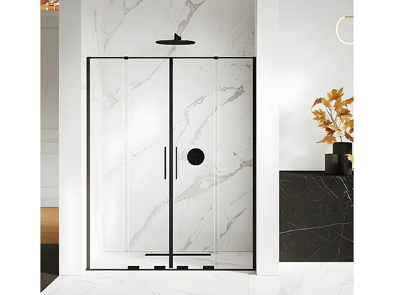 Porte de douche coulissante noire 4 volets  CANARIES BLACK,Largeur: 170 cm, verre 8 mm