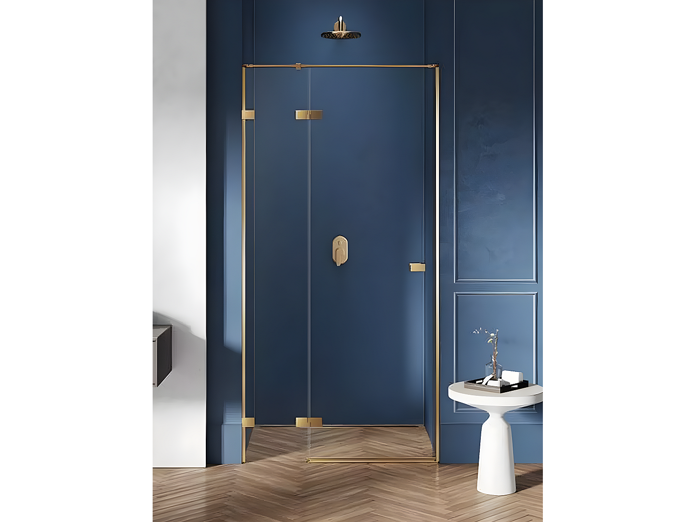 Porte de douche 120 cm doré brossé pivotante gauche BALI GOLD BRUSHED