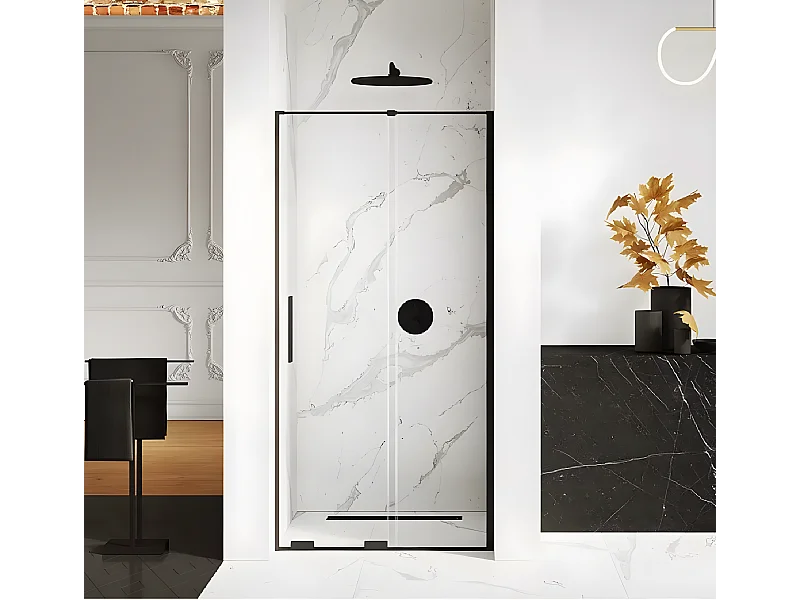 Porte de douche coulissante noire 2 volets  CANARIES BLACK,Largeur: 110 cm, verre 8 mm