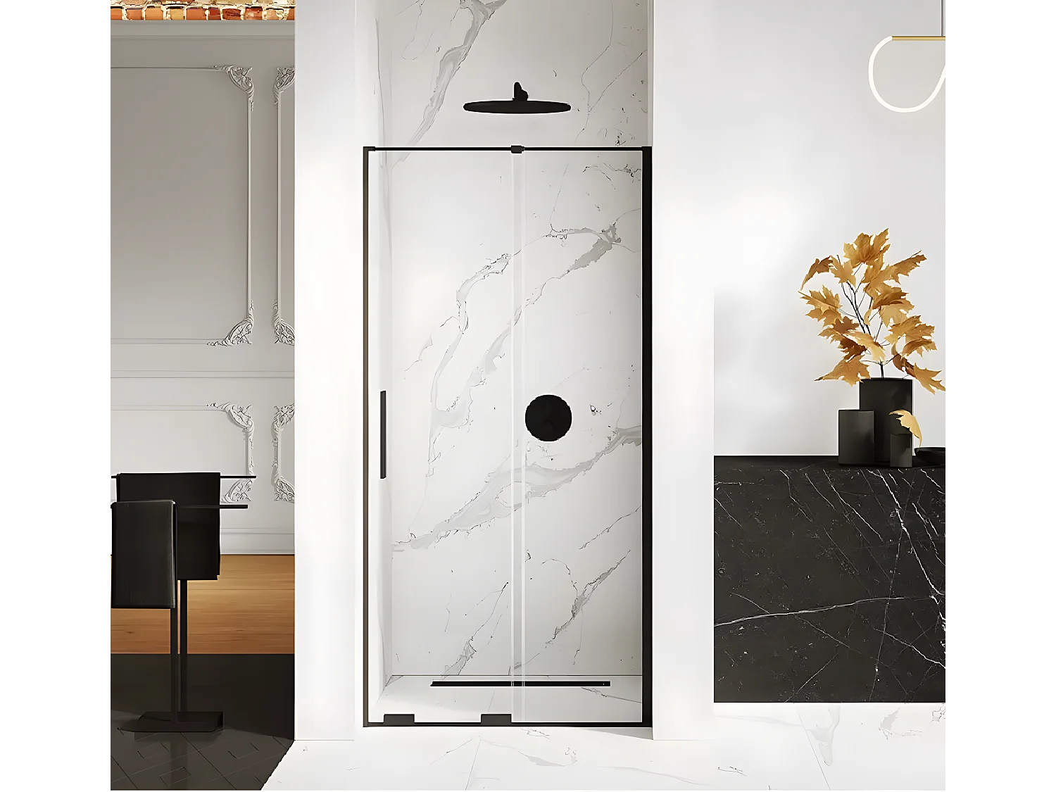 Porte de douche coulissante noire 2 volets  CANARIES BLACK,Largeur: 120 cm, verre 8 mm