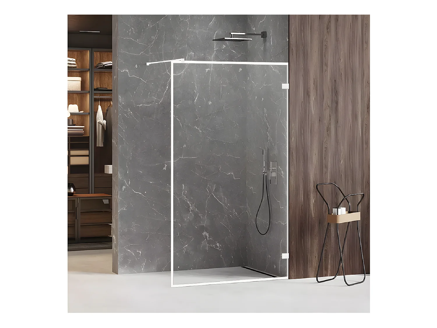 Paroi de douche à l'italienne blanche avec cadre   100 cm  SANTORINI WHITE
