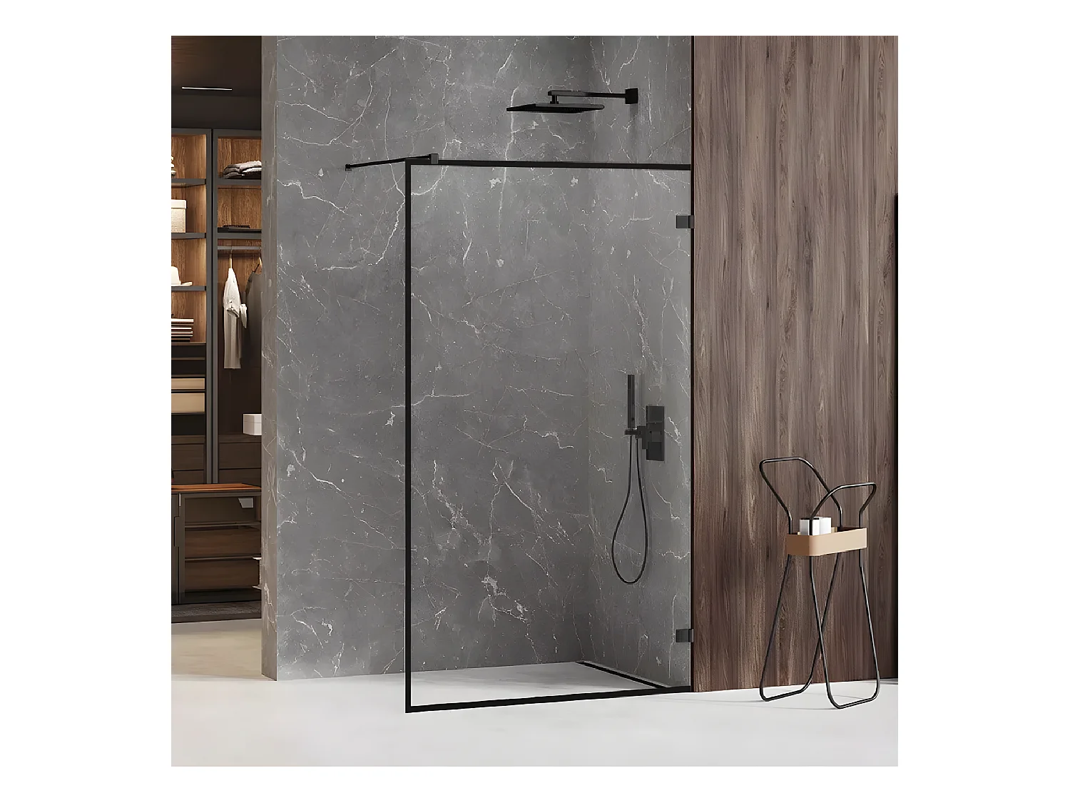 Paroi de douche à l'italienne noire avec cadre   80 cm  BORA BORA BLACK