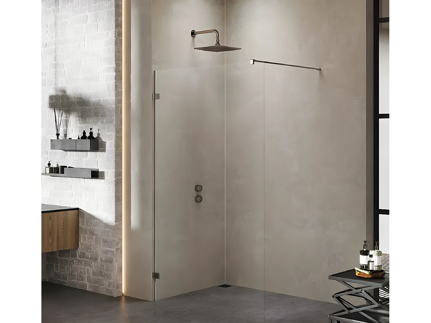 Paroi de douche à l'italienne 120 cm inox  brossé  CARAIBES GUNMETAL BRUSHED