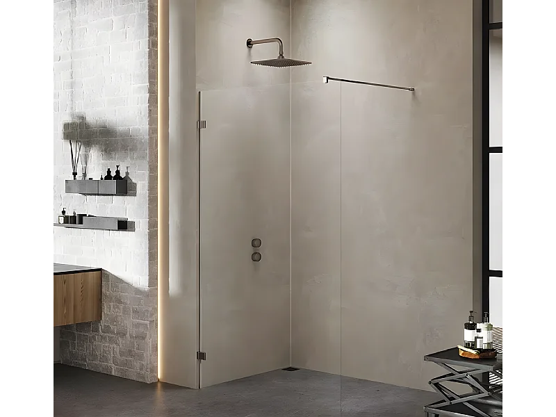 Paroi de douche à l'italienne 120 cm inox  brossé  CARAIBES GUNMETAL BRUSHED