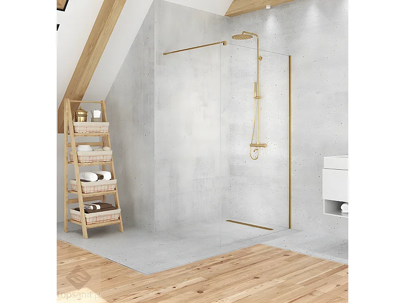 Paroi de douche à l'italienne 140 cm doré brossé  BALI GOLD BRUSHED