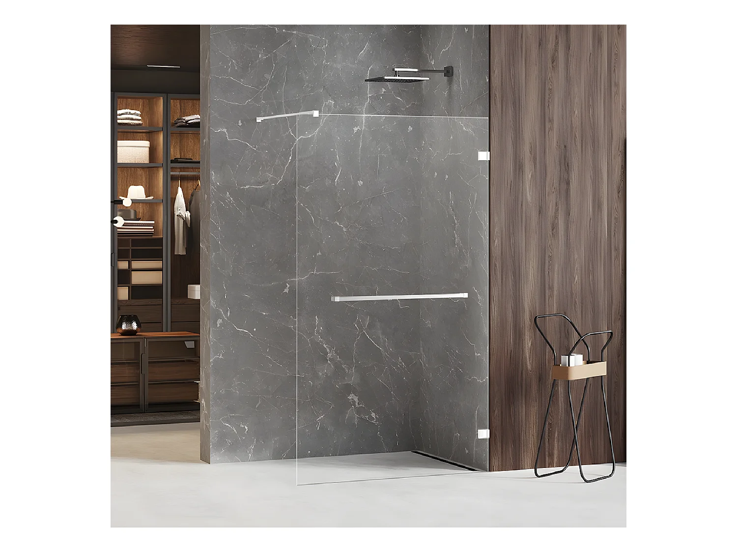 Paroi de douche à l'italienne blanche avec porte serviette   160 cm  SANTORINI WHITE