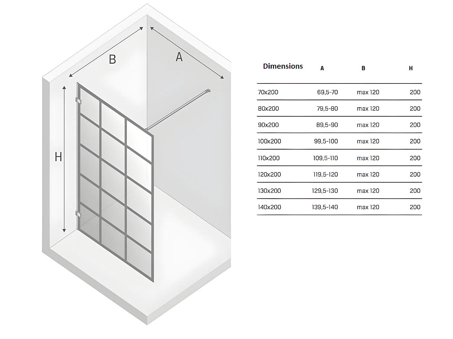 Paroi de douche à l'italienne blanche sérigraphiée  130 cm  SANTORINI WHITE