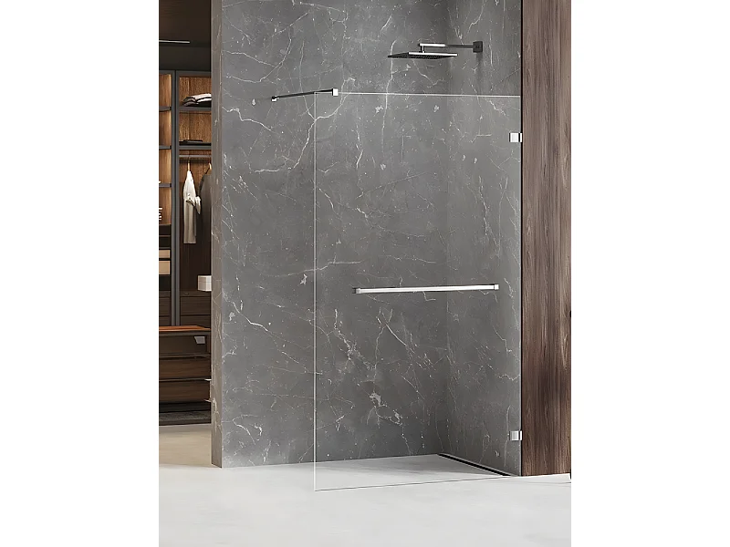 Paroi de douche à l'italienne chrome  avec porte serviette 50 cm  MAJORQUE CHROME