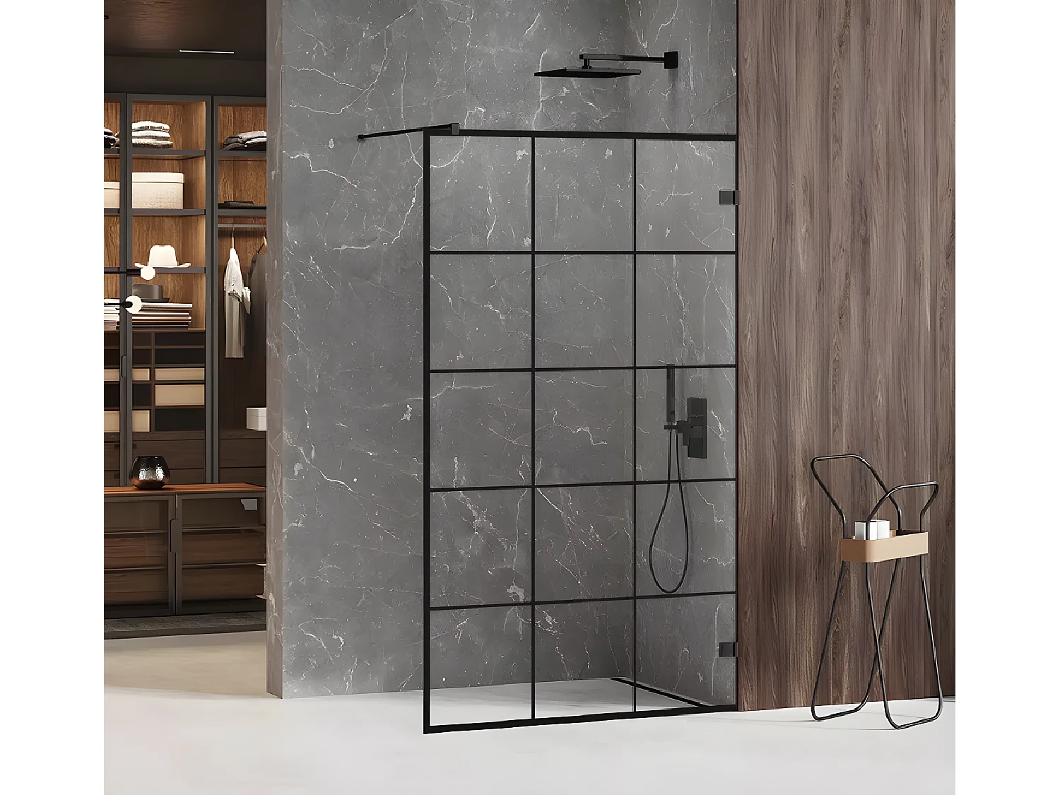 Paroi de douche à l'italienne noire sérigraphiée  130 cm  BORA BORA BLACK