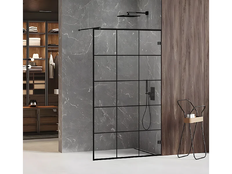 Paroi de douche à l'italienne noire sérigraphiée  130 cm  BORA BORA BLACK