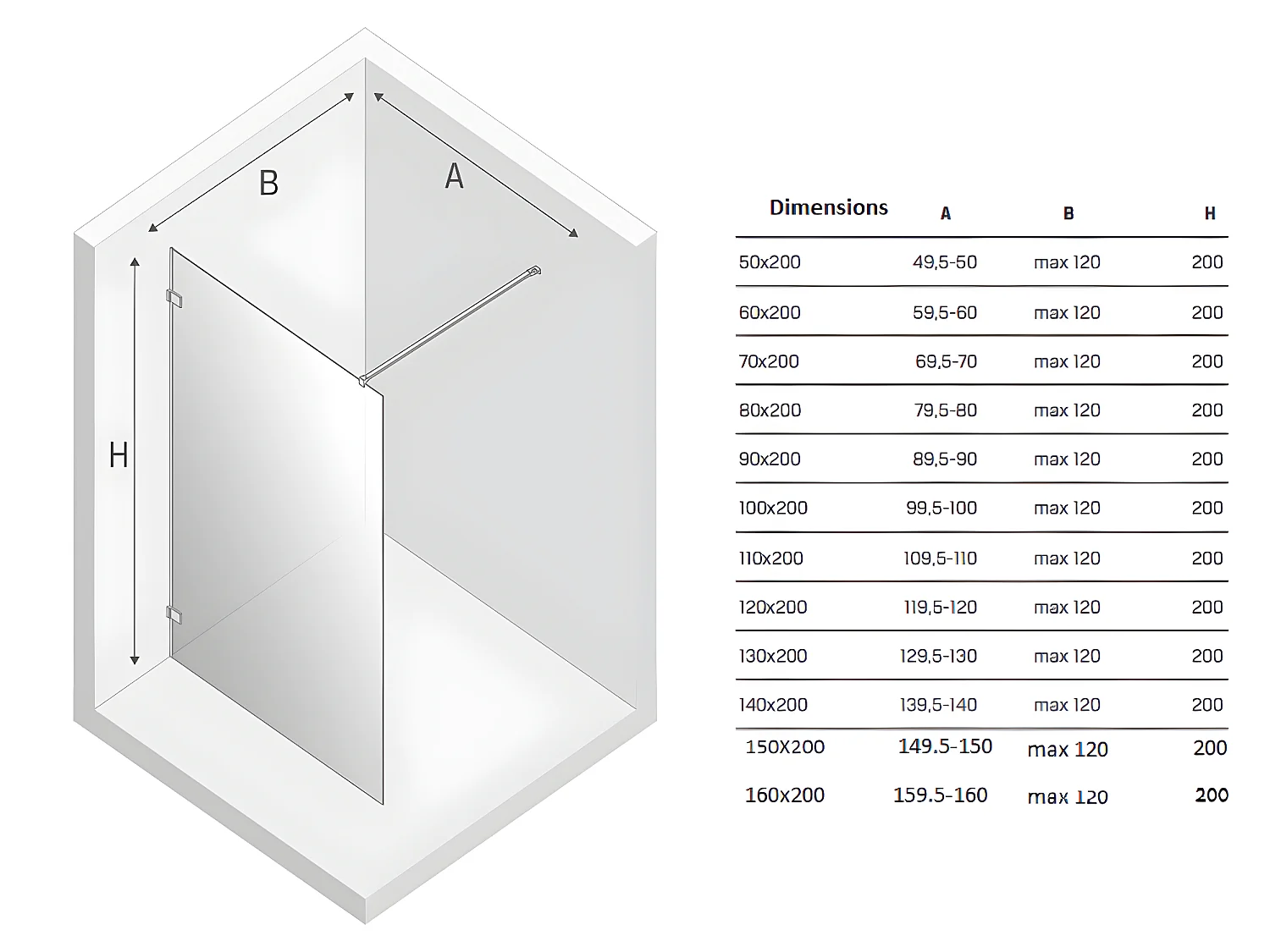 Paroi de douche à l'italienne chrome  avec cadre   120 cm  MAJORQUE CHROME